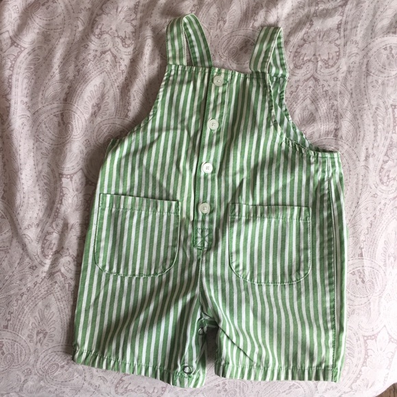green and white striped overalls shorts